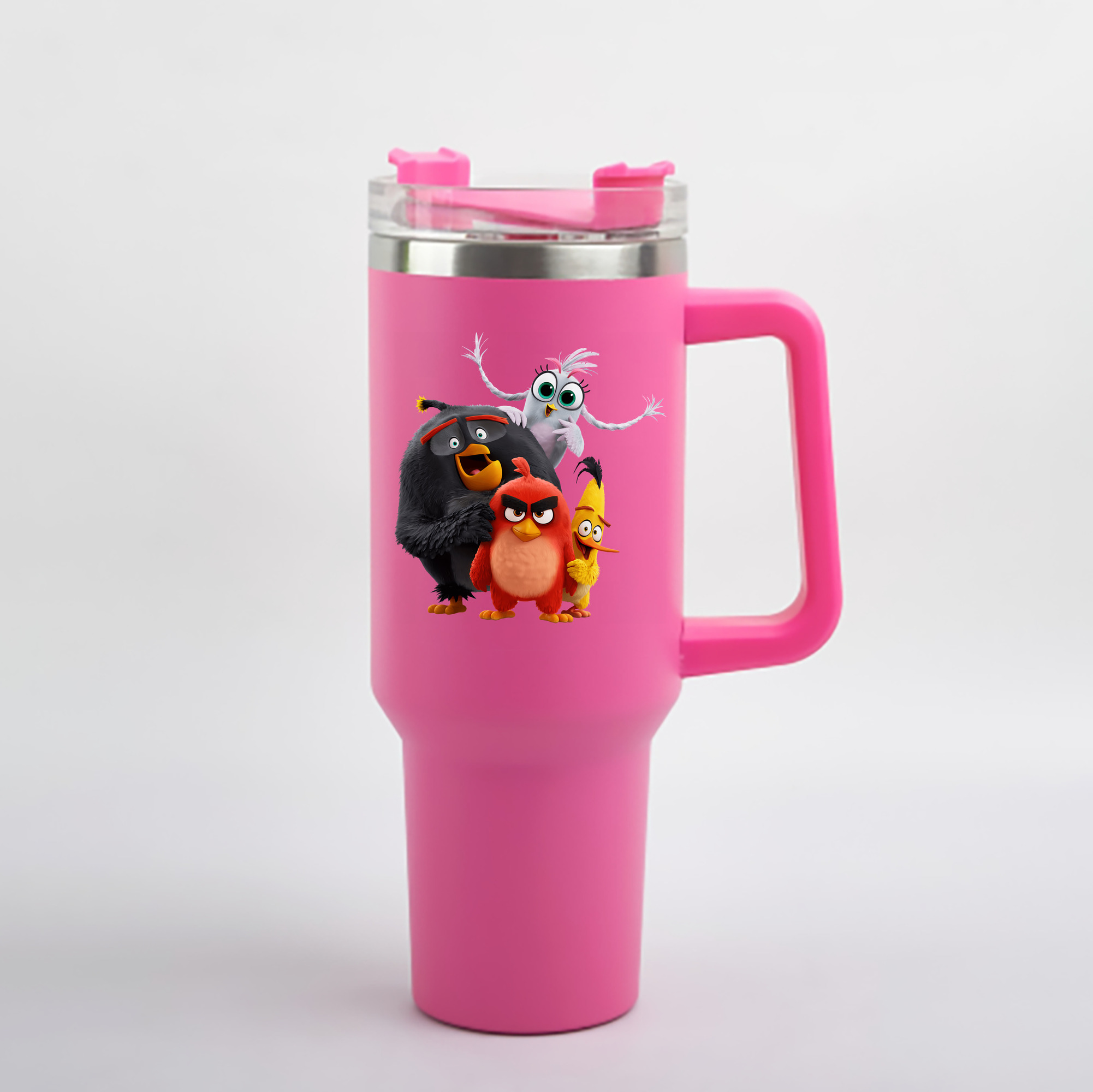 （画像用） Angry Birds アングリーバード 1200mL車用タンブラー - クリスタルステッカー（プラスチックストロー付き）